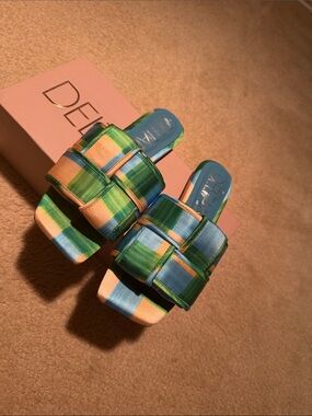 DELTA Green Plaid Slide Sandals for Women